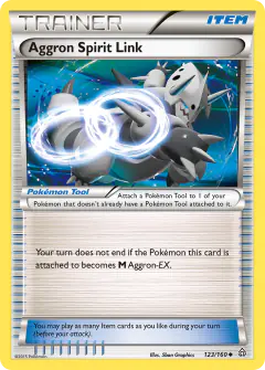 Aggron Spirit Link card (Primal Clash 123) with Mega Aggron in the artwork