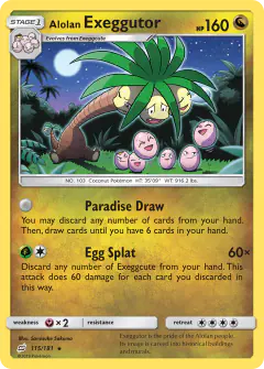 Alolan Exeggutor card (Team Up 115) with Exeggcute in the artwork