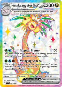 Alolan Exeggutor ex card (Surging Sparks 225) with Terapagos in the artwork