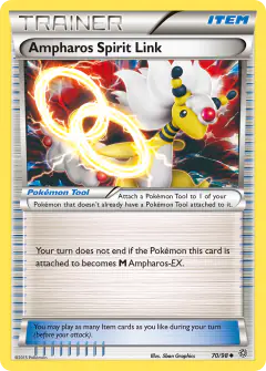 Ampharos Spirit Link card (Ancient Origins 70) with Mega Ampharos in the artwork