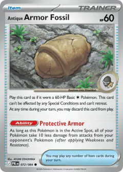 Antique Armor Fossil card (Pitch Black 72) with Shieldon in the artwork