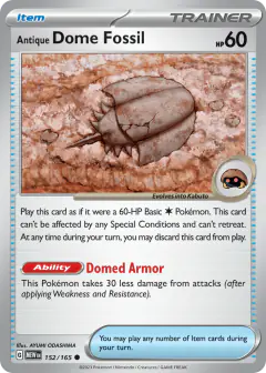 Antique Dome Fossil card (151 161) with Kabuto in the artwork