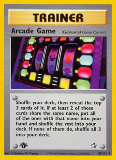 Arcade Game card (Neo Genesis 83) with Pikachu in the artwork