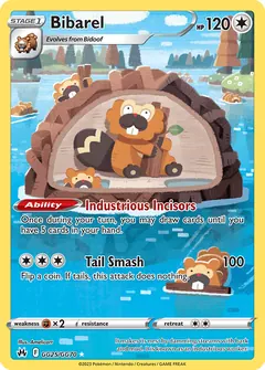 Bibarel card (Crown Zenith Galarian Gallery GG25) with Bidoof in the artwork