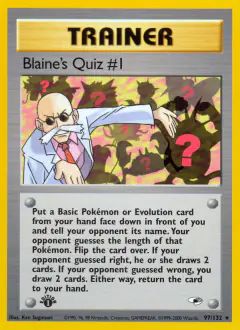 Blaine's Quiz #1 card (Gym Heroes 97) with Gyarados in the artwork