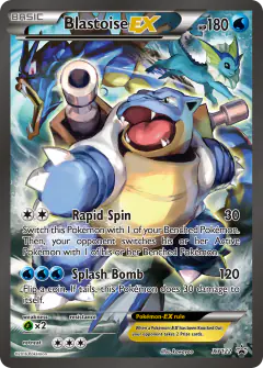 Blastoise-EX card (XY Black Star Promos 122) with Gyarados in the artwork