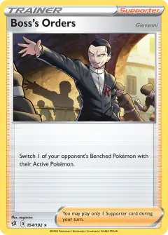 Boss's Orders [Giovanni] card (Rebel Clash 154) with Team Rocket Grunt in the artwork