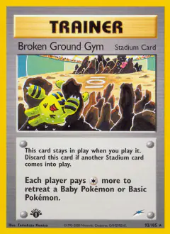 Broken Ground Gym card (Neo Destiny 92) with Elekid in the artwork