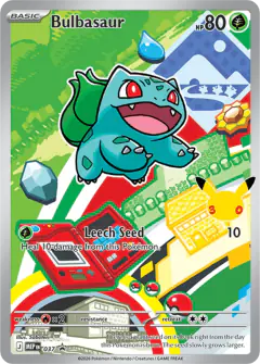 Bulbasaur card (Mega Evolution Black Star Promos 37) with Pikachu in the artwork