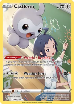 Castform card (Lost Origin Trainer Gallery TG11) with Cheren in the artwork