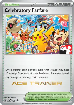 Celebratory Fanfare card (Mega Evolution Black Star Promos 120) with Pikachu in the artwork