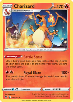 Charizard card (Vivid Voltage 25) with Leon in the artwork