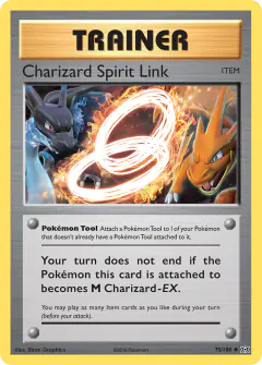 Charizard Spirit Link card (Evolutions 75) with Mega Charizard X in the artwork