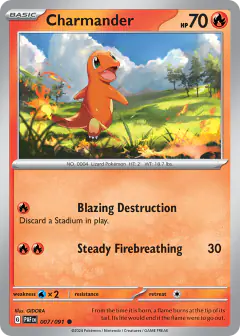 Charmander card (Paldean Fates 7) with Charizard in the artwork