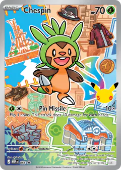 Chespin card (Mega Evolution Black Star Promos 58) with Rhyhorn in the artwork