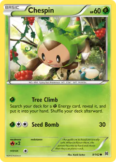 Chespin card (BREAKthrough 9) with Snorlax in the artwork