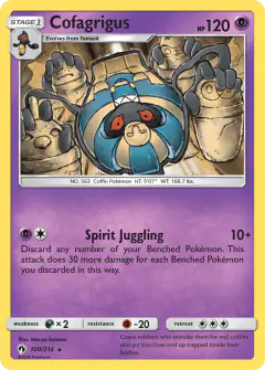 Cofagrigus card (Lost Thunder 100) with Natu in the artwork