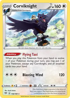 Corviknight card (Darkness Ablaze 156) with Cabbie in the artwork