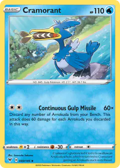 Cramorant card (Vivid Voltage 40) with Arrokuda in the artwork
