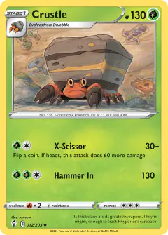 Crustle card (Evolving Skies 12) with Dracozolt in the artwork