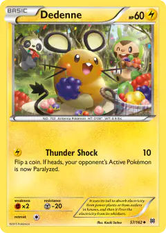 Dedenne card (BREAKthrough 57) with Chespin in the artwork
