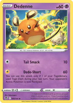 Dedenne card (Silver Tempest 85) with Togedemaru in the artwork