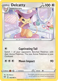 Delcatty card (Darkness Ablaze 142) with Happiny in the artwork