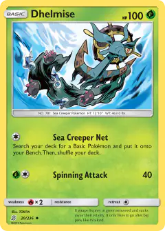 Dhelmise card (Unified Minds 20) with Pyukumuku in the artwork