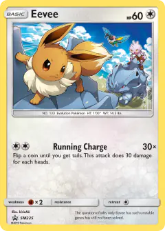Eevee card (Sun & Moon Black Star Promos 235) with Chatot in the artwork