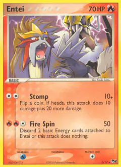 Entei card (POP Series 2 1) with Raikou in the artwork