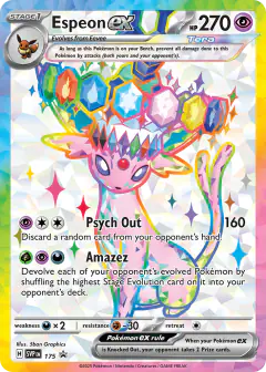 Espeon ex card (Scarlet & Violet Black Star Promos 175) with Terapagos in the artwork