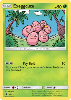 Exeggcute card (Sun & Moon Black Star Promos 119) with Alolan Exeggutor in the artwork