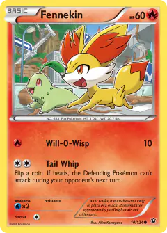 Fennekin card (Fates Collide 10) with Chikorita in the artwork