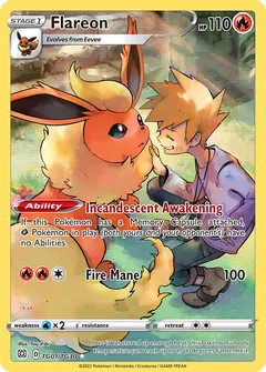 Flareon card (Brilliant Stars Trainer Gallery TG01) with Blue in the artwork
