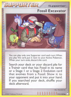 Fossil Excavator card (Mysterious Treasures 111) with Pachirisu in the artwork
