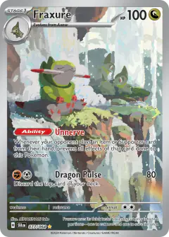 Fraxure card (Shrouded Fable 77) with Axew in the artwork