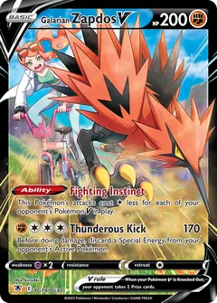 Galarian Zapdos V card (Astral Radiance Trainer Gallery TG19) with Sonia in the artwork