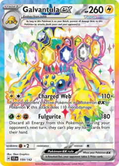 Galvantula ex card (Stellar Crown 159) with Terapagos in the artwork