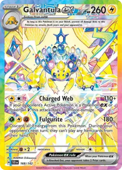 Galvantula ex card (Stellar Crown 168) with Terapagos in the artwork