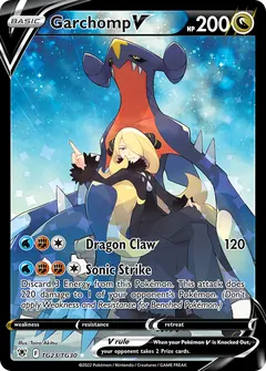 Garchomp V card (Astral Radiance Trainer Gallery TG23) with Cynthia in the artwork