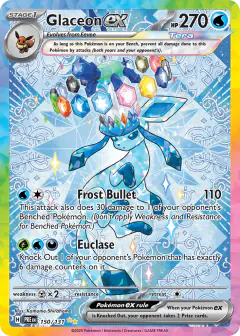 Glaceon ex card (Prismatic Evolutions 150) with Terapagos in the artwork