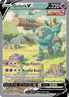 Golurk V card (Evolving Skies 182) with Nickit in the artwork