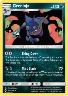 Greninja card (Unbroken Bonds 117) with Charizard in the artwork