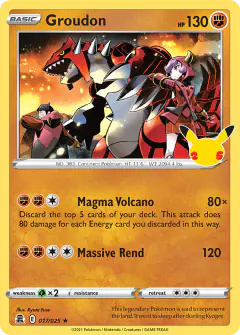 Groudon card (Celebrations 17) with Courtney in the artwork