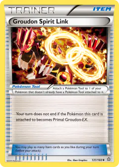 Groudon Spirit Link card (Primal Clash 131) with Primal Groudon in the artwork