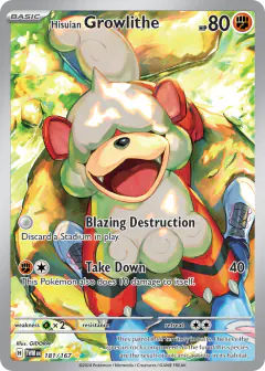 Hisuian Growlithe card (Twilight Masquerade 181) with Perrin in the artwork