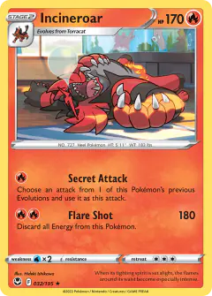 Incineroar card (Silver Tempest 32) with Luvdisc in the artwork