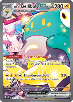 Iono's Bellibolt ex card (Journey Together 183) with Rotom Phone in the artwork