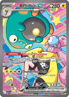 Iono's Bellibolt ex card with Magnemite in the artwork