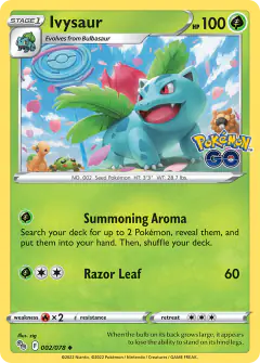 Ivysaur card (Pokémon GO 2) with Bidoof in the artwork
